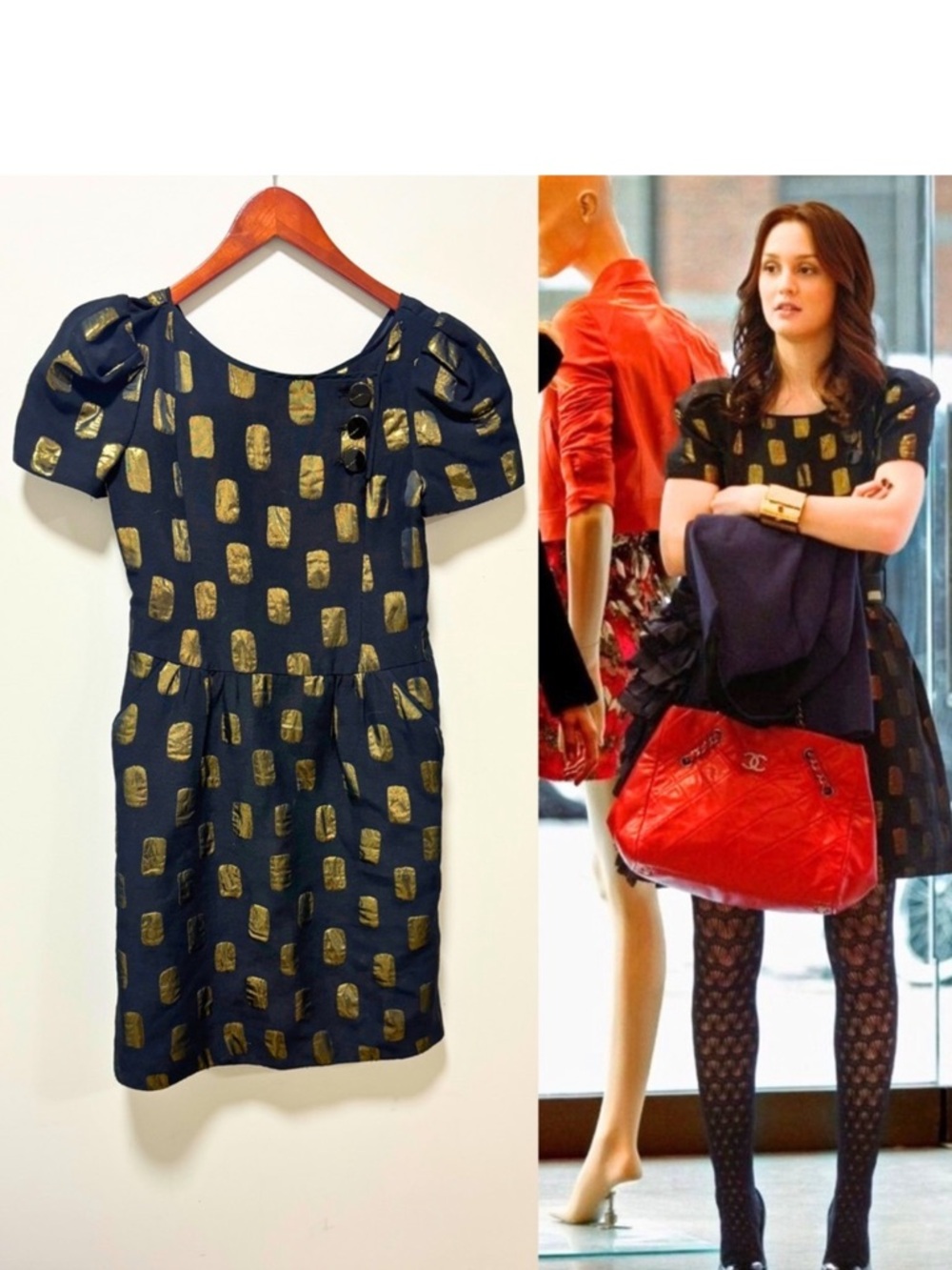 Marc Jacobs Black Mini Dress with Gold Metallic Motif Sz 2 - Picture 2 of 10